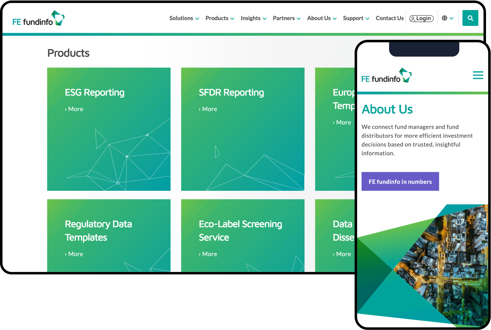 FE fundinfo website design built with Umbraco CMS mockup